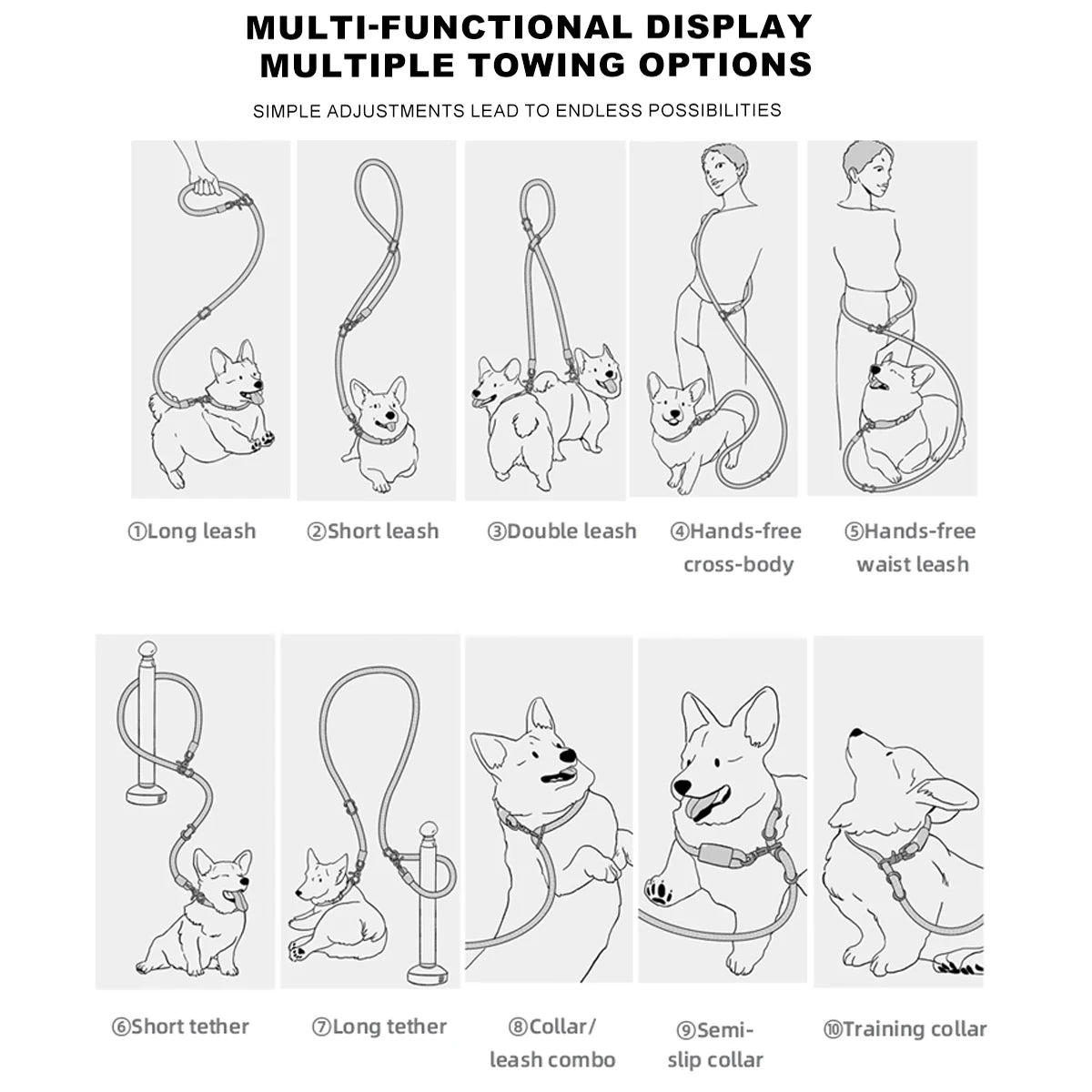 Hands-Free Dog Leash – 10-in-1 Multifunction Running & Walking Belt for All Dog Sizes