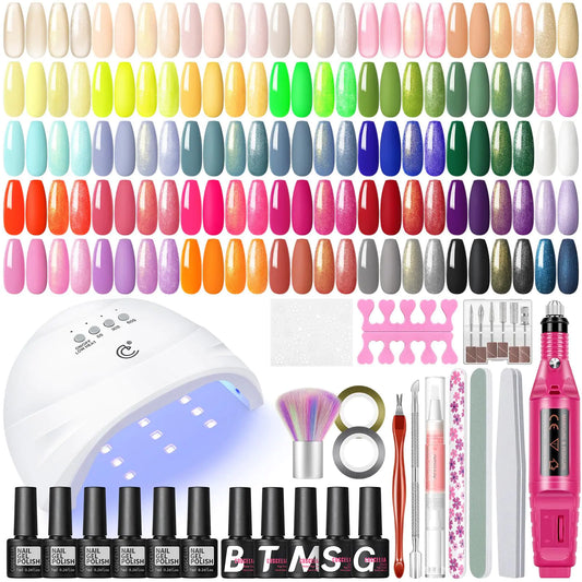 COSCELIA Gel Nail Polish Kit with U V light and Drill Starter Kit 35 Colors Gel Polish Set Nude Pink Green All Seasons Gel 5pcs Top Base Coat Nail Art Supplies Gel Manicure Kit DIY Gifts for Women
